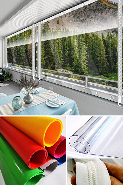 bd branda dünyası 160x670 cm Fermuarlı Şeffaf Balkon Brandası