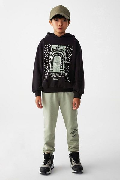 NK 08-14 Years Boy Black-Green Color Sweat Pants Set