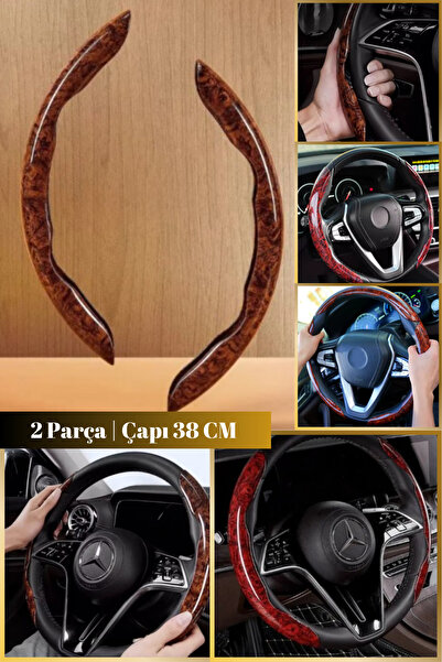 Genel Markalar 2 Parça Ahşap Dekoratif Tasarım Konforlu Sürüş Direksiyon Koruma Kılıfı