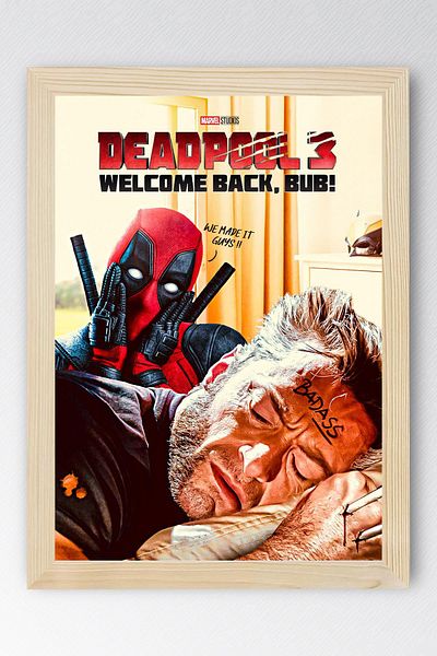 Saturn Deadpool Wolverine Framed Painting - Marvel Movie Poster Painting