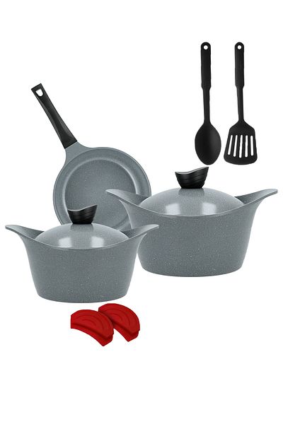 Badraig 9-Piece Granite Cookware Set Marble Nonstick Coating Grey