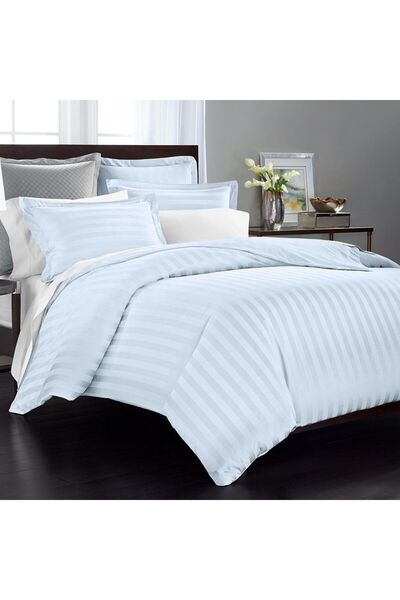 Orange Bed & Bath غطاء لحاف مقاس مفرد من القطن الدمشقي 100%، 4 قطع - أزرق 218 × 203 سم