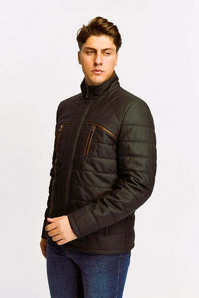 KENT 748 Men's Genuine Leather Black Taffeta Puffer Coat