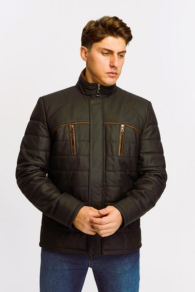 KENT 748 Men's Genuine Leather Black Taffeta Puffer Coat