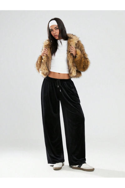 CAONNES Pantaloni negri largi, mărime mare - Material elastic și confortabil ...