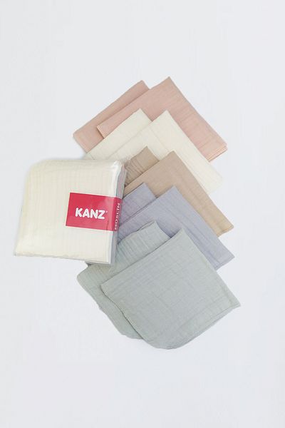 Kanz عبوة من 10 مناديل مبللة للفم للأطفال - 100% قطن، 25x25 سم