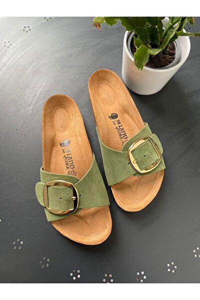 Land of Cork ανατομική φυσική σόλα από φελλό παντόφλες από γνήσιο δέρμα σουέτ