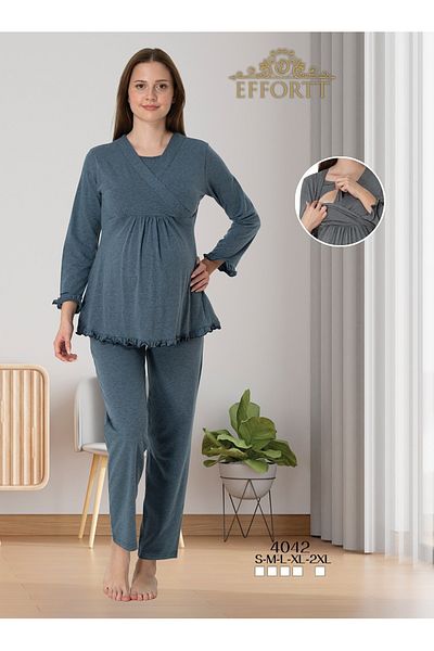 Maison Mila Soft Textured 100% Cotton Pregnant Maternity Pajamas Set with Hidden Nursing Features