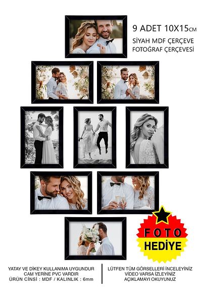 yhfoto 9 Pieces 10x15 Frame - Black Frame - Mini MDF Frame - Photo Frame Set