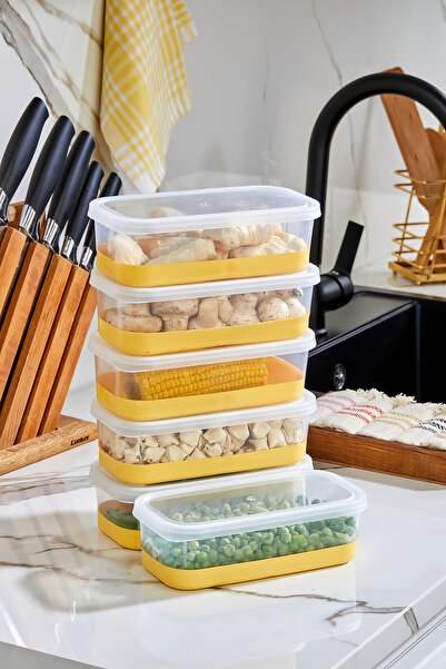 Poomy 6'Lı Set Silikon Tabanlı Dikdörtgen 1000 ml Difriz Saklama Kabı - Derin...