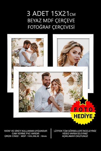 yhfoto 3 bucăți 15x21 cadru alb MDF - cadru foto multiplu cu PVC - 3 bucăți cadru alb A5