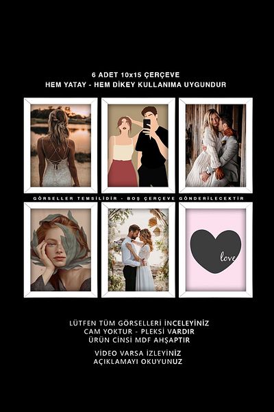 yhfoto 6 Pieces 10X15 Frame Mdf - Multi Photo Frame with Pvc - White Frame