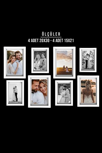 yhfoto White Multiple Frame - Wooden MDF Photo Frame with PVC - 4 Pieces 20x30 - 4 Pieces 15x21