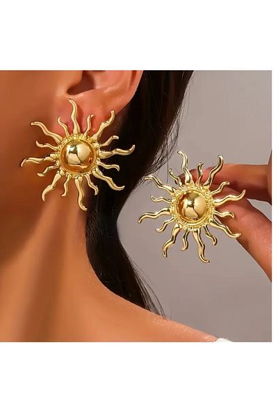 mos&more Gold Big Sun Women's Earrings, Diameter: 5cm
