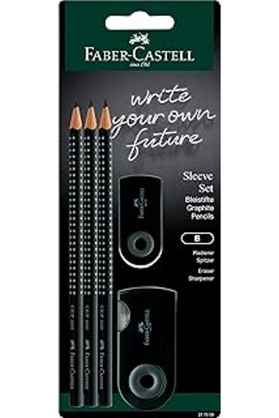 EDALKILIÇ Black Sleeve Set - 3X Grip 2001 B Pencil, 1X Mini Eraser and 1X Double Sharpening Box