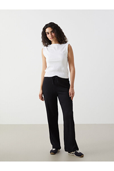 LC Waikiki Trendlucky Women's Textured Trousers with Elastic Waist and Differ...