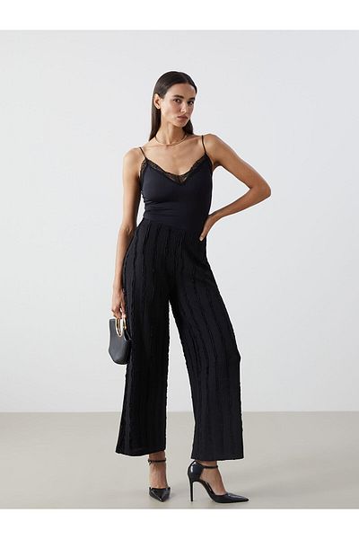LC Waikiki Elastic Waist Textured Wide Leg Women's Trousers