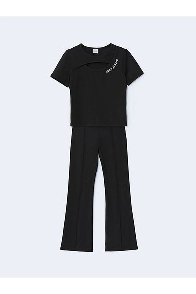 LC Waikiki Lcw Kids Black Crew Neck Girls T-Shirt & Leggings