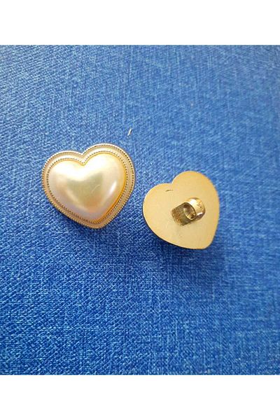 Beyna White Enameled Heart Metalized Button with Crystal Edge - 1.5 Cm, 1 Pack 4 Pieces