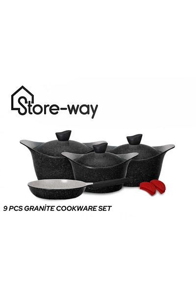 Storeway 9 Pcs Natural Granite Coating Non Stick Cookware Set