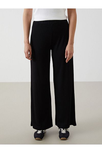 LC Waikiki Elastic Waist Textured Wide Leg Women's Trousers