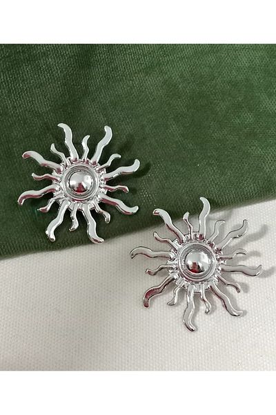 mos&more Silver Large (5cm) Sun Women's Earrings Premium