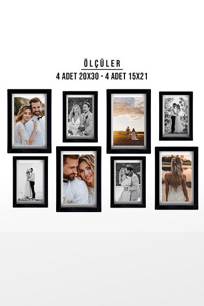 yhfoto Black Multiple Frame - 4 Pieces 20x30 - 4 Pieces 15x21 - Wooden MDF Photo Frame with PVC