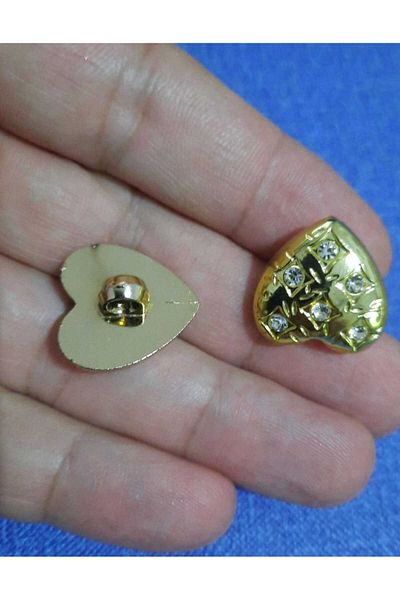 Beyna Gold Metallized 2 cm Button with Crystal Stone - 1 Pack of 4 Pieces