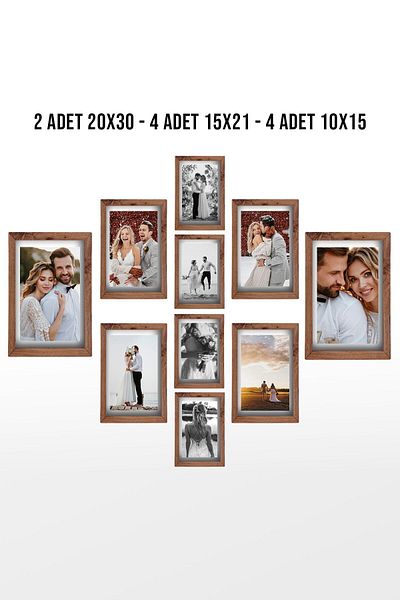 yhfoto Multiple Frame Wooden MDF Plexiglass Photo Frame - 2 Pieces 20x30 - 4 Pieces 15x21 - 4 Pieces 10x15