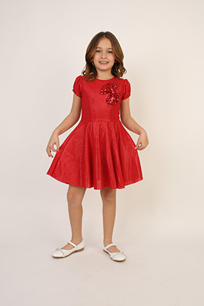 nacar çarşı Rochie roșie cu mânecă scurtă și detaliu panglică pentru fetițe, ...