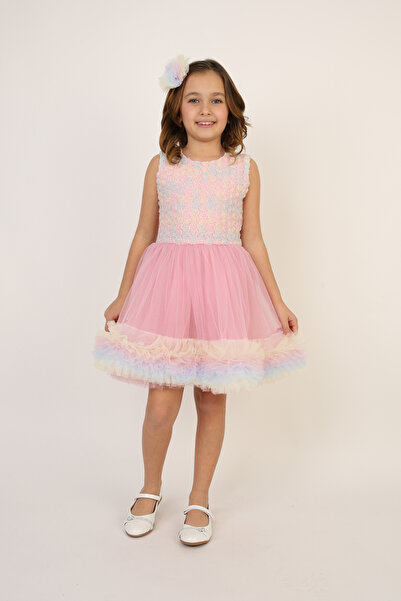 FATELLA Розово рокля с рамене и смесен десен за момичета 23 април 29 октомври...
