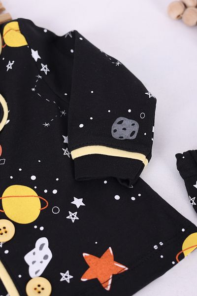 VaVbaby 100% Cotton Double Breasted Lapel Front Buttoned Space Pattern Black Seasonal Baby Pajamas Set