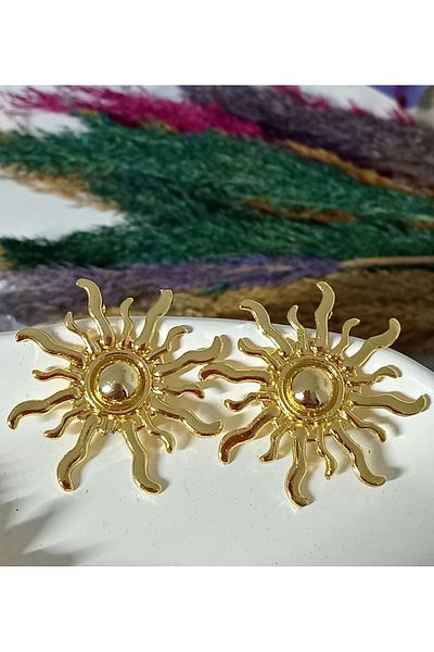 mos&more Gold Big Sun Women's Earrings, Diameter: 5cm