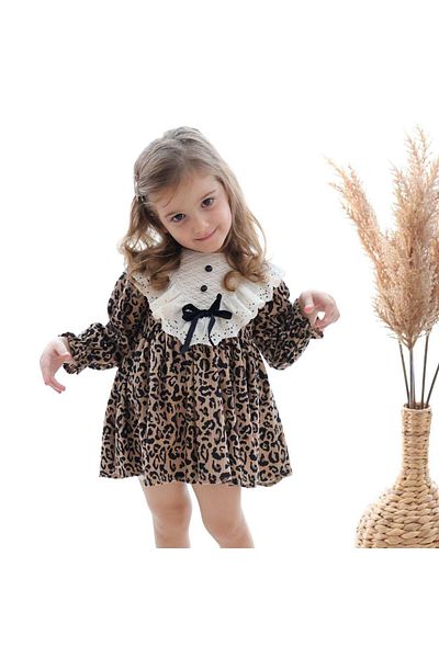 ÇOCUK GİYİM MERKEZİ Girl's Leopard Velvet Dress