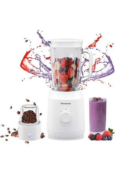 PANASONIC Blender, 400W, MX-EX1081, White, Glass Jar, 2 Yr. Warranty