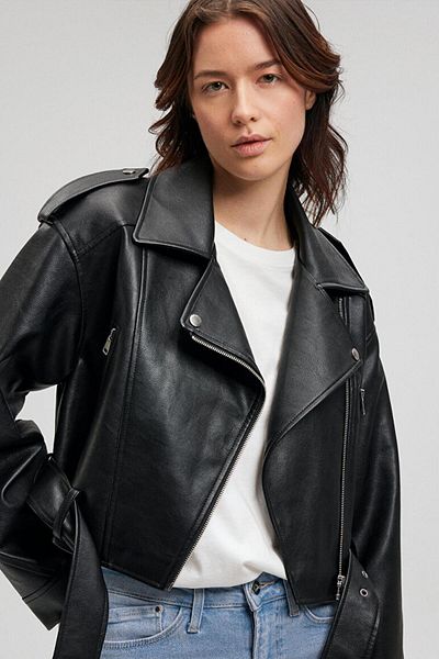 Mavi M. 1110375 -900 Crop Jacket Jachetă de piele pentru femei SS neagră