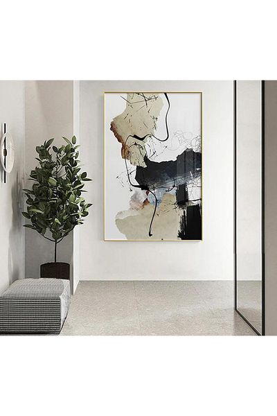Linacci Set de picturi abstracte din sticlă boemă cu un singur cadru metalic auriu