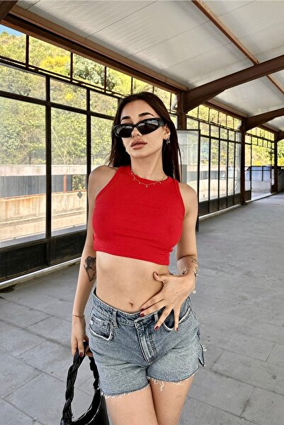 Jose Clothing Women's Halter Neck Basic Corded Crop Blouse