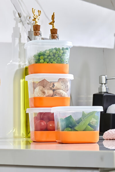 Poomy 4'Lü Set Silikon Tabanlı Dikdörtgen 550 ml Difriz Saklama Kabı - Derin Dondurucu Saklama Kabı