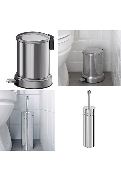 IKEA Σετ μπάνιου 2 - Κάδος απορριμμάτων & βούρτσα τουαλέτας - ανοξείδωτο ατσάλι 4 λίτρων γκρι
