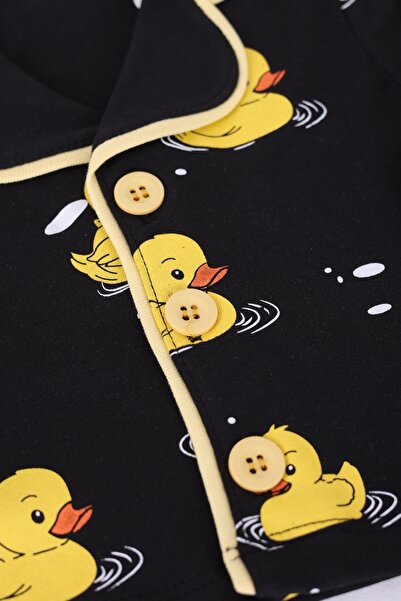 VaVbaby Black and Yellow Duck Cotton Seasonal Baby Pajamas Set - Double Breasted Lapel and Front Button Detail (Month)