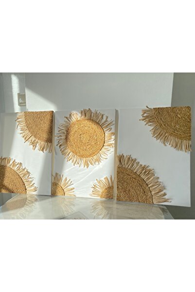 AYBÜK PABUÇ Pinterest Tarzı Bohem Hasır Tablo Kanvas Tuval Dekoratif Duvar Ak...