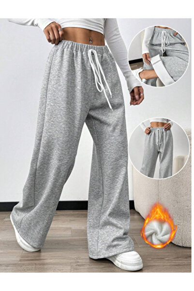 CAONNES Kadın Gri Baggy Büyük Beden  Bol Kesim Esnek Rahat Kumaş Eşofman Altı Pantolon Altı Tessettür GİYjhh