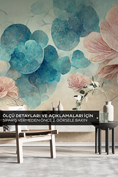 Pluswall Soyut Çiçekler Pastel Tonlarda Lüks Duvar Kağıdı, Salon Duvar Kağıdı...