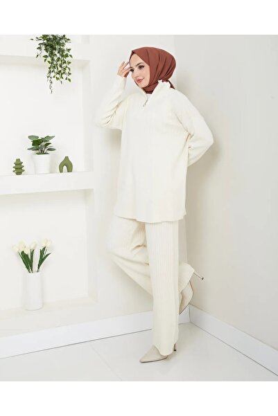 Miraydın Butik Turtleneck Hijab Knitwear Set - Ecru