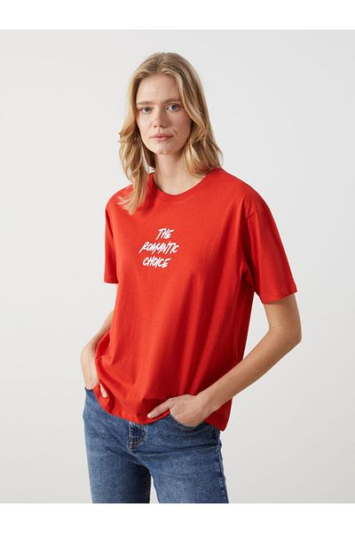 LC Waikiki Tricou oversize pentru damă cu imprimeu cu decolteu rotund LCW Vision