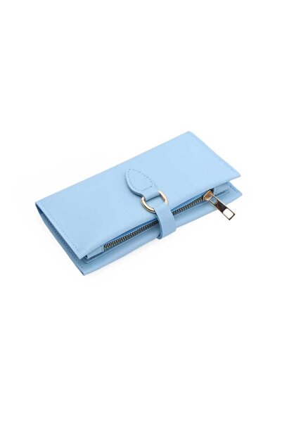 LEXA М'яка штучна шкіра на блискавці з відділеннями, блакитний жіночий гаманець