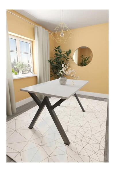 Home 6 KİŞİLİK METAL AYAKLI MUTFAK YEMEK MASASI 120 CM BEYAZ