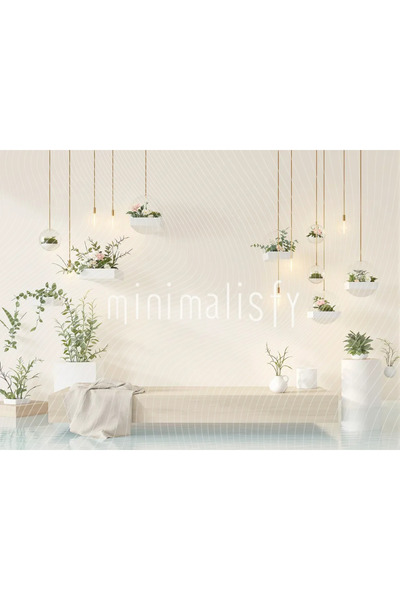 Minimalisfy Modern Bitki Aranjmanı ile Aydınlık Bir Arka Plan, 200x150cm, Stü...