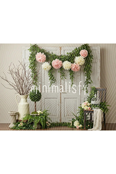 Minimalisfy Renkli Çiçeklerle Süslenmiş Arka Plan 200x150cm, Stüdyo Fonu